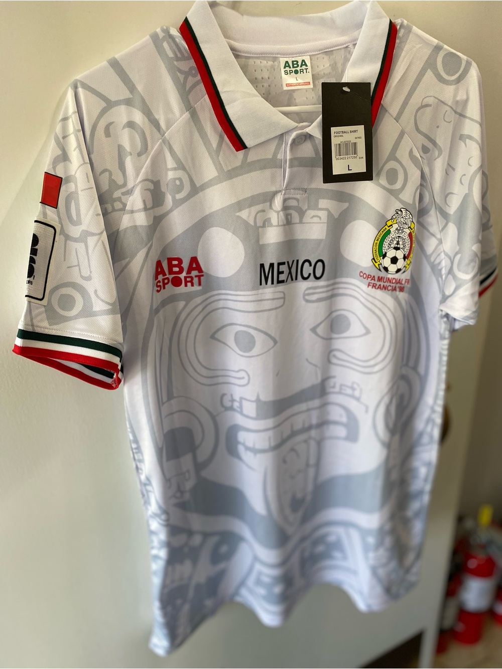 Mexico White ABA Sport Soccer Jersey with Aztec Graphic